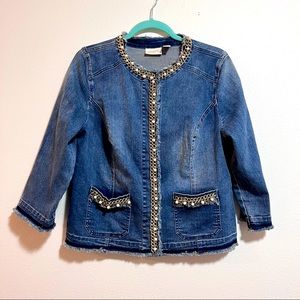 Chicos jean jacket with gold and pearl detail